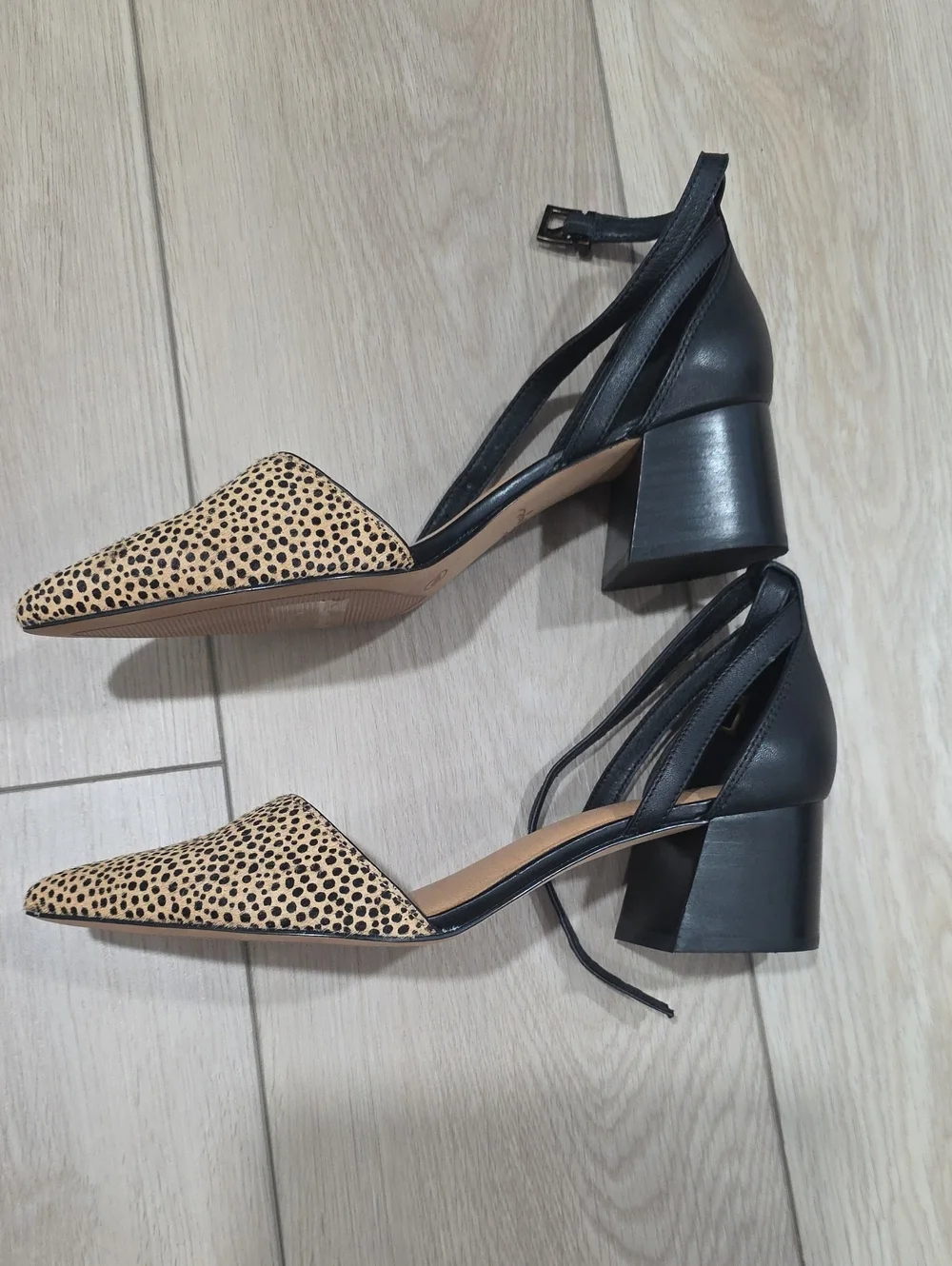 Pointed Toe D'Orsay Block Heel Shoes in Black and Leopard